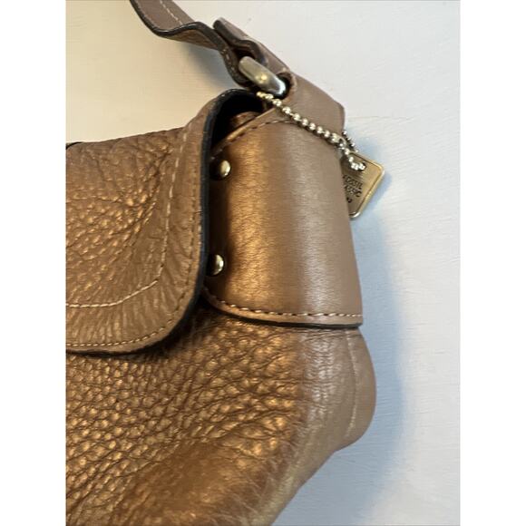 Fossil Tan/Gold Pebbled Leather Handbag Bag Purse #75082 Key Charm Classic READ - Picture 6 of 16